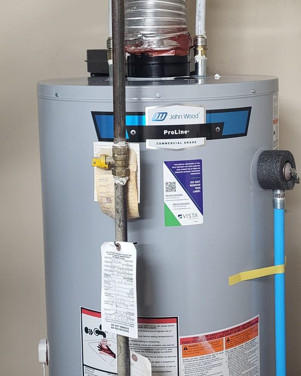 John Wood direct-vent water heater with sealed flexible vent